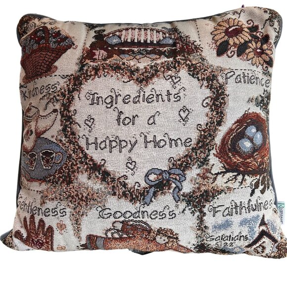 Decorative Tapestry Throw Pillow "Ingredients For A Happy Home" - Picture 14 of 14